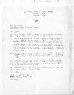 Letter from Sam H. Whitley to Faculty Members, 1942-01-05