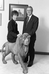Nancy Myers and Keith D. McFarland with Lion Statue by Texas A&M University-Commerce
